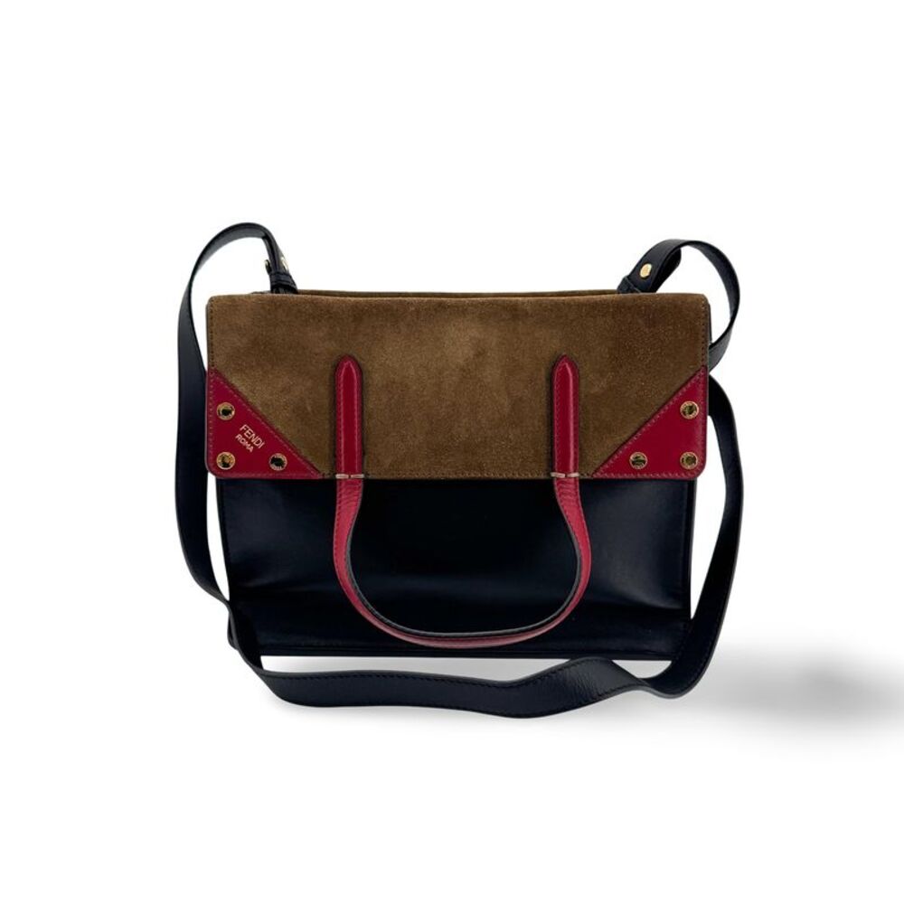 Fendi Flip Leather With Suede Black Leather Tote Bag Bag